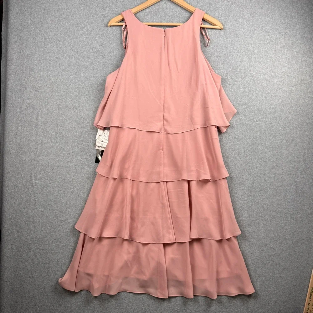 SL Fashions Dress Women 16 Pink Beaded Cut Outs Tulip Tiered Mother of Bride NEW - Picture 2 of 10